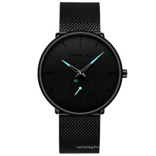 CRRJU 2150 Men Quartz Thin Watch Stainless Steel Black Mesh Watches Small Dial Waterproof Business Wristwatches Wholesale